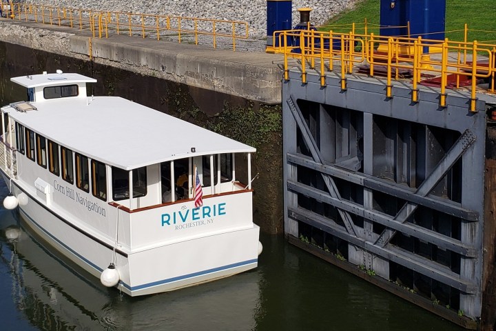 a boat sitting on top of a building